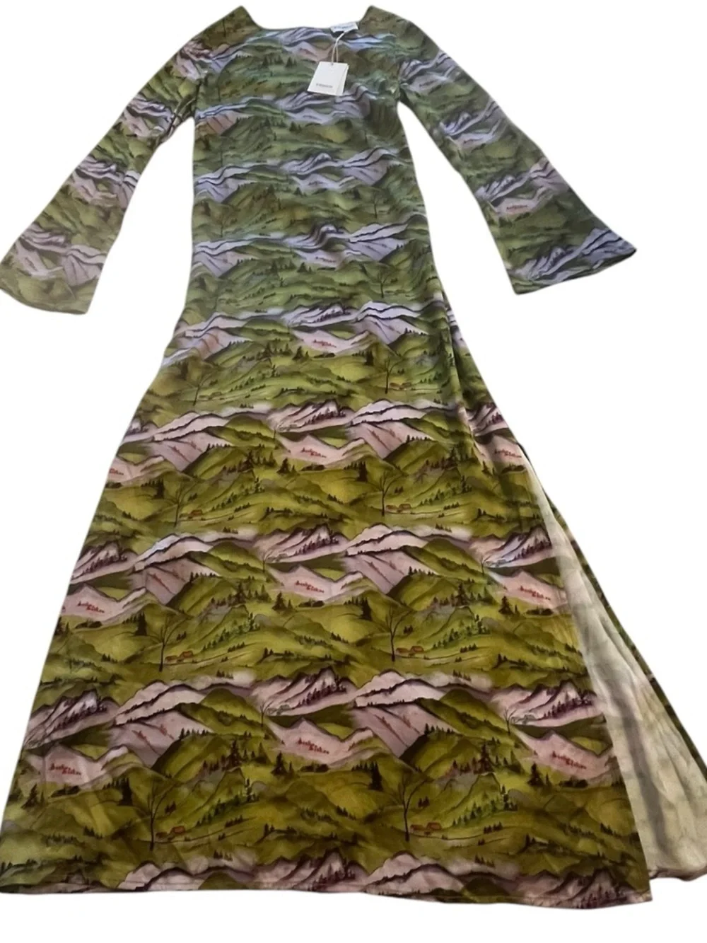 Satin Dress Summer Nights Wedding Guest Statement Long Sleeve Slit Euro Boho S